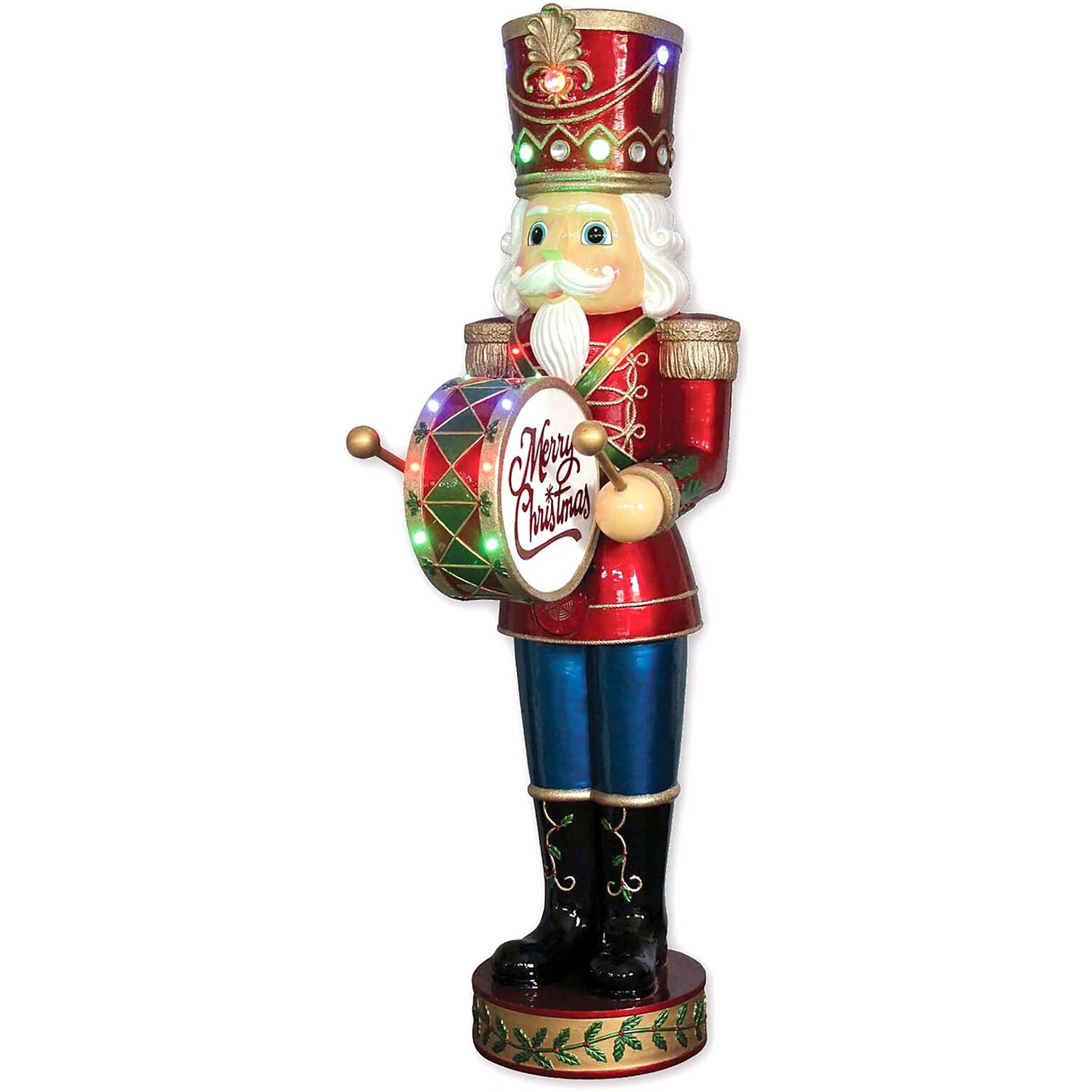 Fraser Hill Farm 5-Ft. Nutcracker Playing Bass Drum w/ Moving Hands Music Timer (FFRS060-NC5-RD)