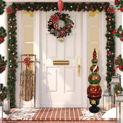 Fraser Hill Farm 50" Resin Ball and Finial Topiary (FFRS050-0FIN-RED)