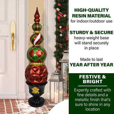 Fraser Hill Farm 50" Resin Ball and Finial Topiary (FFRS050-0FIN-RED)