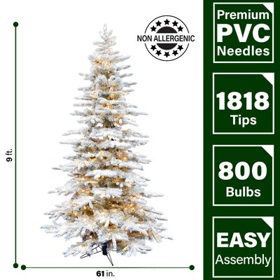 Fraser Hill Farm 9 ft. Flocked Pine Valley Pre-Lit Artificial Christmas Tree, 800 Lights (FFPV090-3SN)