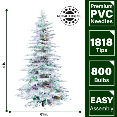 Fraser Hill Farm 9 ft. Flocked Pine Valley Pre-Lit Artificial Christmas Tree, 800 Lights (FFPV090-6SN)