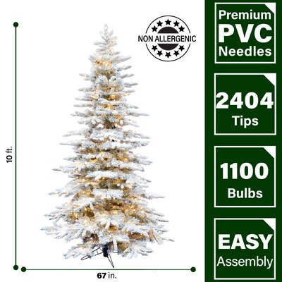 Fraser Hill Farm 10 ft. Flocked Pine Valley Pre-Lit Artificial Christmas Tree, 100 Lights (FFPV010-3SN)