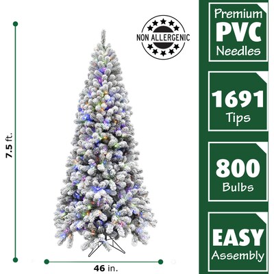 Fraser Hill Farm 7.5 ft. Flocked Alaskan Pine Pre-Lit Artificial Christmas Tree, 800 Lights (FFAF075-6SN)