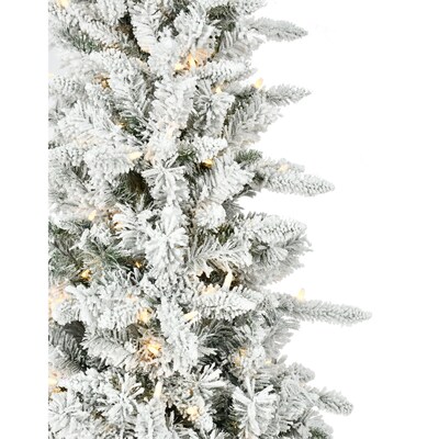 Fraser Hill Farm 7.5 ft. Slim Mountain Pine Flocked Pre-Lit Artificial Christmas Tree, 500 Lights (FFMPS075-5SN)