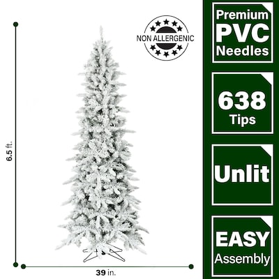 Fraser Hill Farm 6.5 ft. Slim Mountain Pine Flocked Artificial Christmas Tree (FFMPS065-0SN)