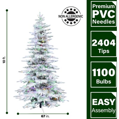 Fraser Hill Farm 10 ft. Flocked Mountain Pine Pre-Lit Artificial Christmas Tree, 1100 Lights (FFMP010-6SN)