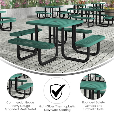 Flash Furniture Creekside Square Outdoor Picnic Table with Mesh Top and Seats, Green (SLFEMS46GN)