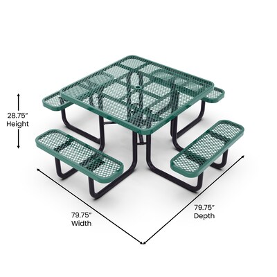 Flash Furniture Creekside Square Outdoor Picnic Table with Mesh Top and Seats, Green (SLFEMS46GN)