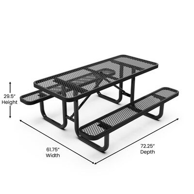 Flash Furniture Mantilla Rectangular Outdoor Picnic Table with Mesh Top and Seats, 6' Black (SLFEML72BK)