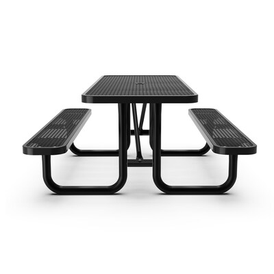 Flash Furniture Mantilla Rectangular Outdoor Picnic Table with Mesh Top and Seats, 6' Black (SLFEML72BK)