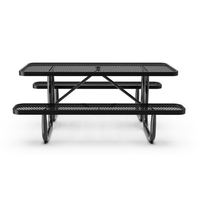 Flash Furniture Mantilla Rectangular Outdoor Picnic Table with Mesh Top and Seats, 6' Black (SLFEML72BK)