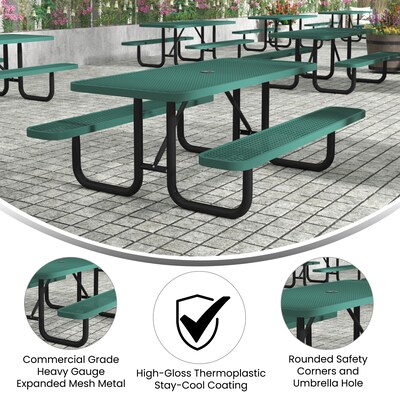 Flash Furniture Mantilla Rectangular Outdoor Picnic Table with Mesh Top and Seats, 6' Green (SLFEML72GN)