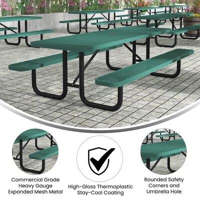 Flash Furniture Mantilla Rectangular Outdoor Picnic Table with Mesh Top and Seats, 8' Green (SLFEML96GN)