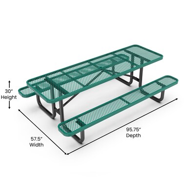Flash Furniture Mantilla Rectangular Outdoor Picnic Table with Mesh Top and Seats, 8' Green (SLFEML96GN)