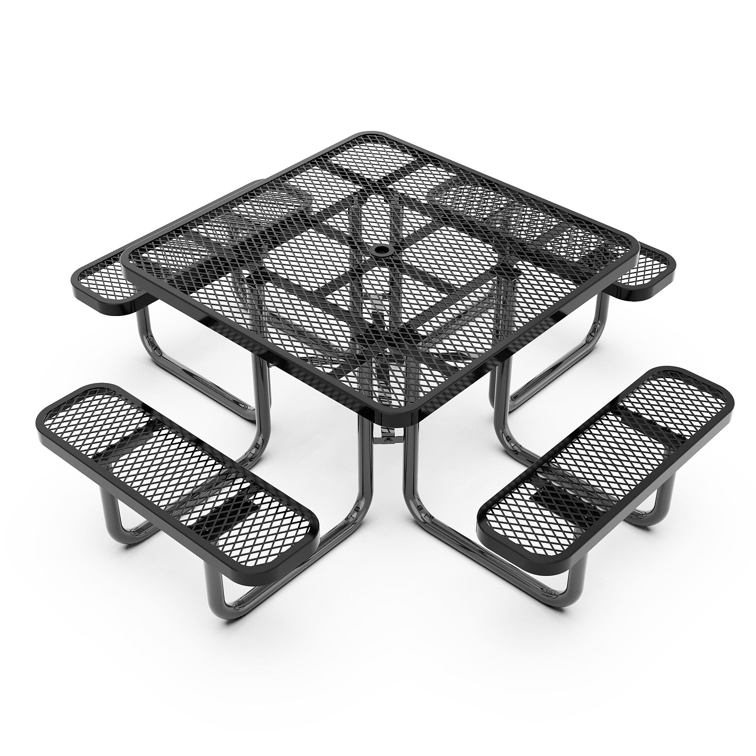 Flash Furniture Creekside Square Outdoor Picnic Table with Mesh Top and Seats, Black (SLFEMS46BK)