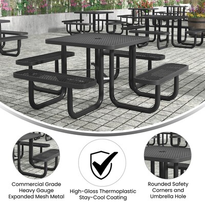 Flash Furniture Creekside Square Outdoor Picnic Table with Mesh Top and Seats, Black (SLFEMS46BK)