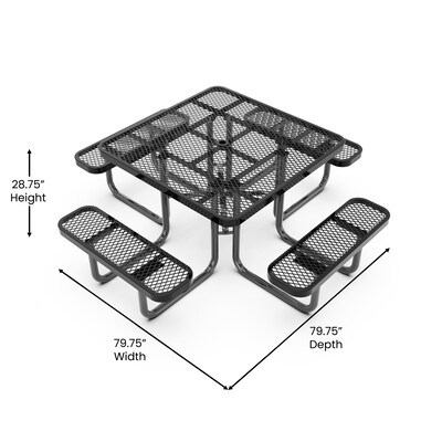 Flash Furniture Creekside Square Outdoor Picnic Table with Mesh Top and Seats, Black (SLFEMS46BK)