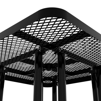 Flash Furniture Creekside Square Outdoor Picnic Table with Mesh Top and Seats, Black (SLFEMS46BK)