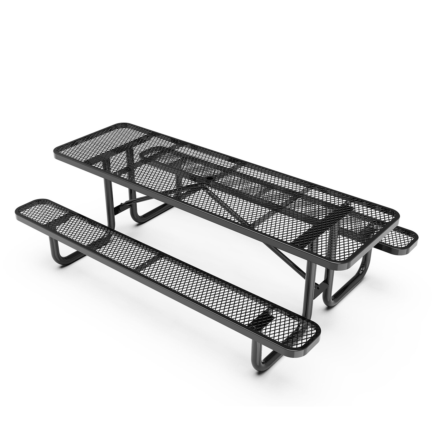 Flash Furniture Mantilla Rectangular Outdoor Picnic Table with Mesh Top and Seats, 8 Black (SLFEML96BK)