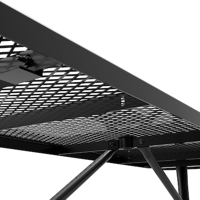 Flash Furniture Mantilla Rectangular Outdoor Picnic Table with Mesh Top and Seats, 8' Black (SLFEML96BK)