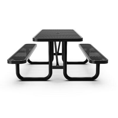 Flash Furniture Mantilla Rectangular Outdoor Picnic Table with Mesh Top and Seats, 8' Black (SLFEML96BK)