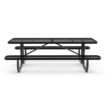 Flash Furniture Mantilla Rectangular Outdoor Picnic Table with Mesh Top and Seats, 8' Black (SLFEML96BK)