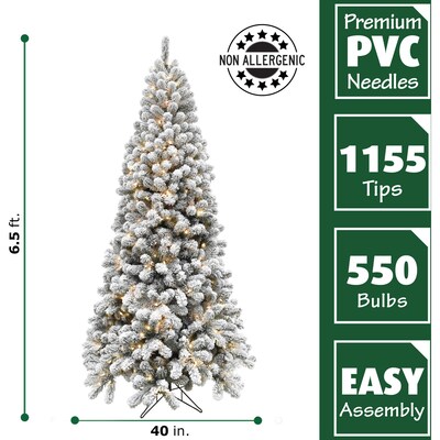 Fraser Hill Farm 6.5-Ft. Flocked Alaskan Pine Christmas Tree (FFAF065-3SN)