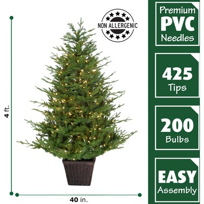 Fraser Hill Farm 4.0-Ft Adirondack Pre Lit Potted Christmas Tree Decor (FFAD048P-5GR)