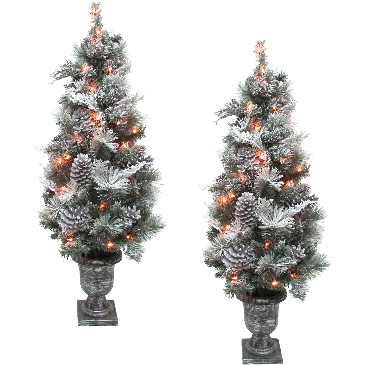 Fraser Hill Farm 4-Ft. Christmas Pre Lit Snow Flocked Porch Trees (FF048CHPT001-1SN/S2)