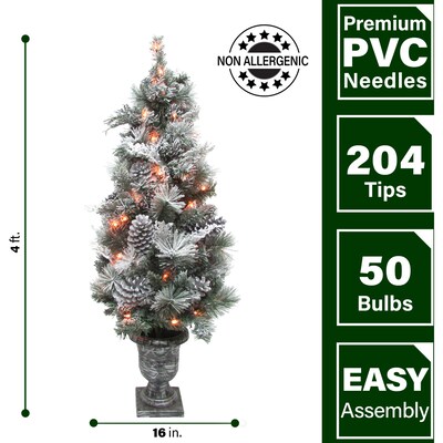 Fraser Hill Farm 4-Ft. Christmas Pre Lit Snow Flocked Porch Trees (FF048CHPT001-1SN/S2)