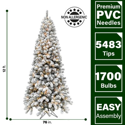 Fraser Hill Farm 12 ft. Flocked Alaskan Pine Pre-Lit Artificial Christmas Tree, 1700 Lights (FFAF012-3SN)