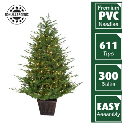Fraser Hill Farm 5-ft. Adirondack Pre Lit Potted Christmas Tree Decor (FFAD060P-5GR)