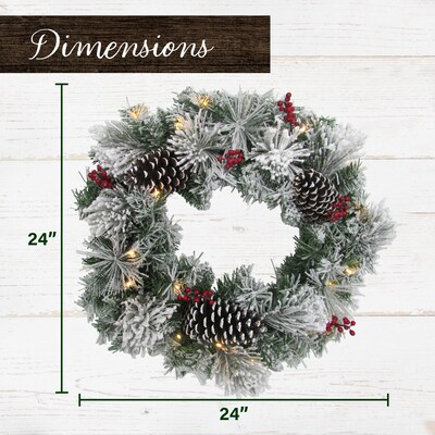 Fraser Hill Farm 24-in. Christmas Prelit Snow Covered Wreath (FF024CHWR009-1SN)