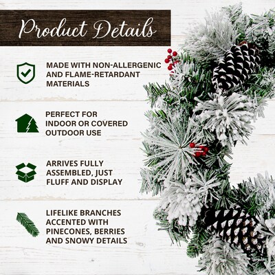 Fraser Hill Farm 24-in. Christmas Snow Covered Wreath (FF024CHWR009-0SN)