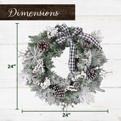 Fraser Hill Farm 24-in. Christmas Snow Flocked Wreath (FF024CHWR005-0BL/WH)