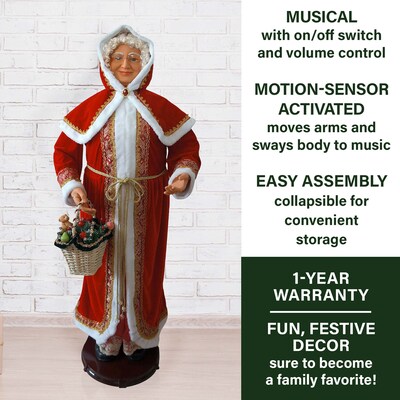 Fraser Hill Farm 58" Dancing Mrs. Claus Life-Size Motion-Activated Christmas Animatronic (FAMC058D-23RED)