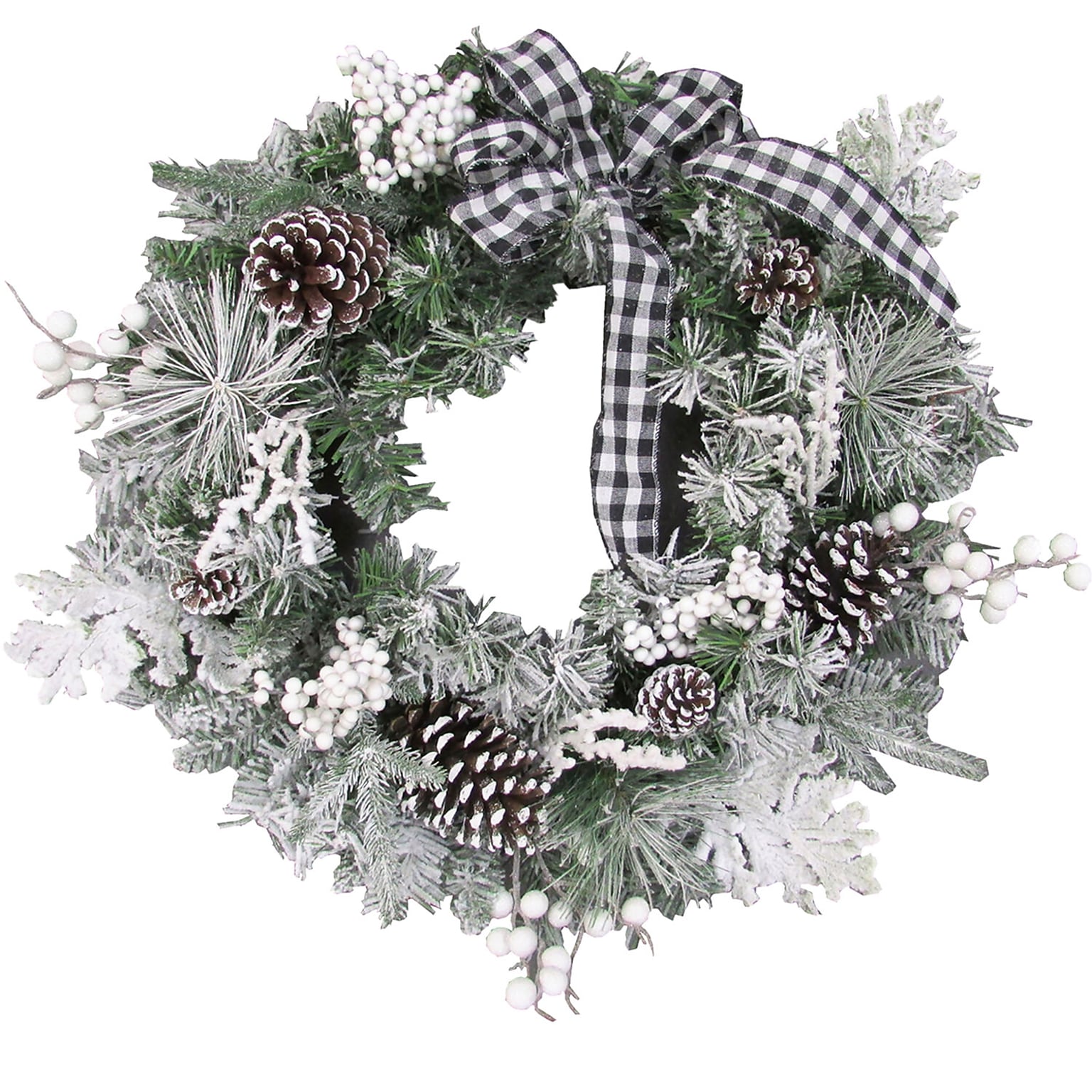 Fraser Hill Farm 24-in. Christmas Snow Flocked Wreath (FF024CHWR005-0BL/WH)