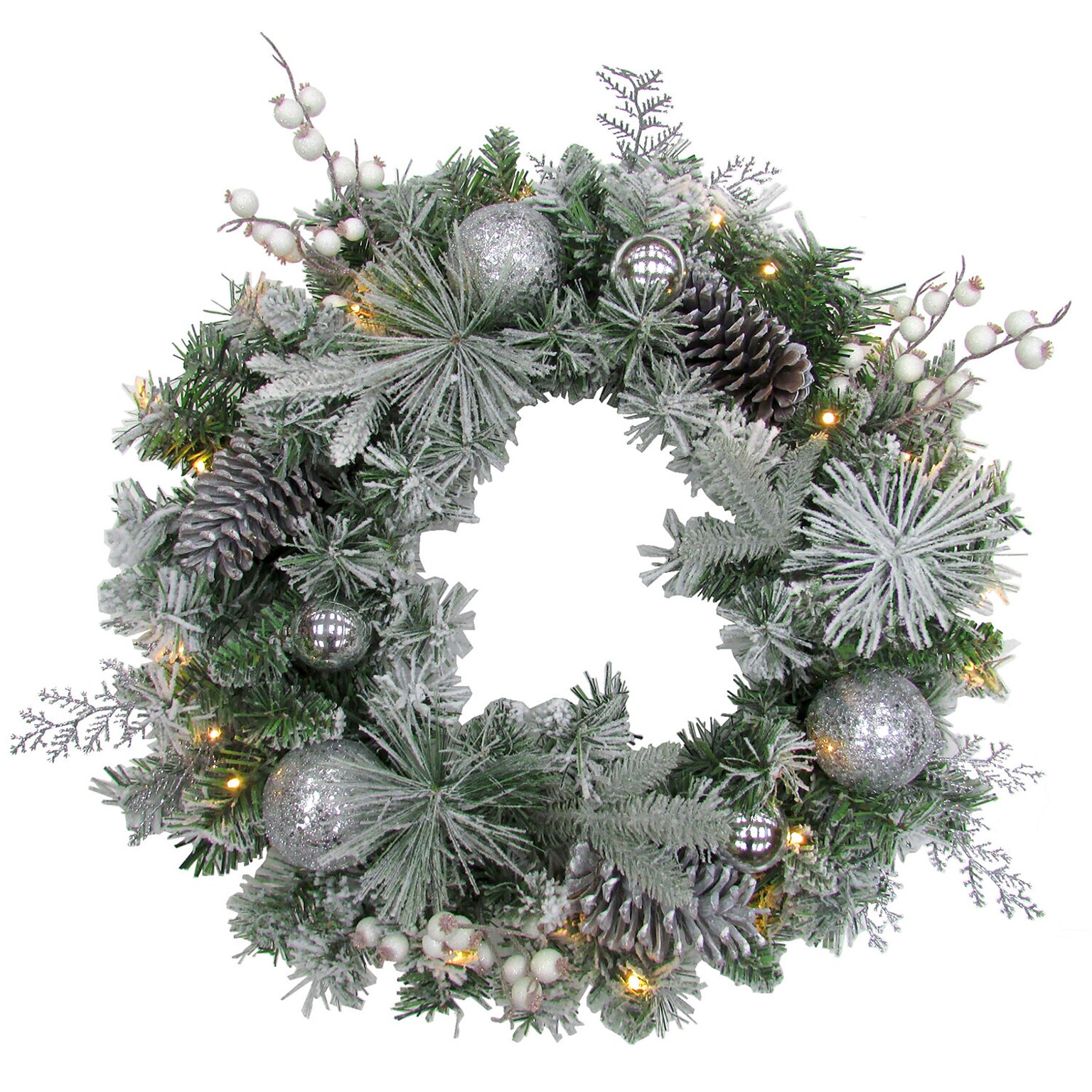 Fraser Hill Farm 24-in. Christmas Prelit Frosted Wreath (FF024CHWR003-1SN)