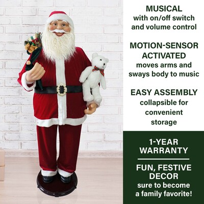 Fraser Hill Farm 58" Dancing Santa with Bear (FASC058D-14RED)