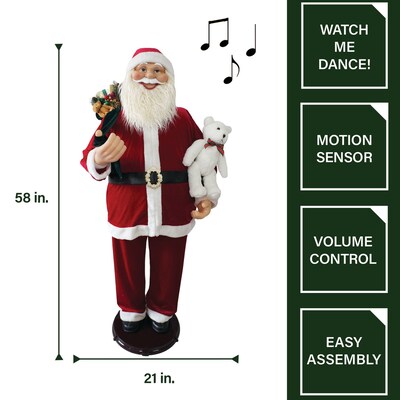 Fraser Hill Farm 58" Dancing Santa with Bear (FASC058D-14RED)