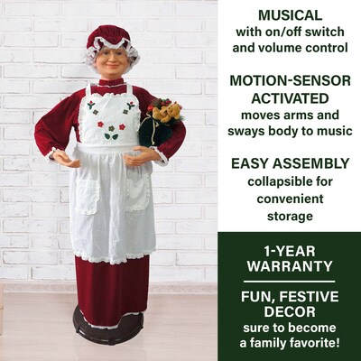 Fraser Hill Farm 58-In. Dancing Mrs. Claus Apron Life-Size Motion-Activated Christmas Animatronic (FAMC058D-27RED)