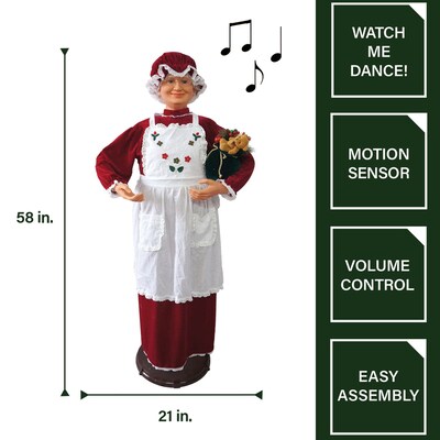 Fraser Hill Farm 58-In. Dancing Mrs. Claus Apron Life-Size Motion-Activated Christmas Animatronic (FAMC058D-27RED)