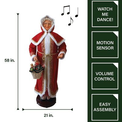 Fraser Hill Farm 58" Dancing Mrs. Claus Life-Size Motion-Activated Christmas Animatronic (FAMC058D-23RED)