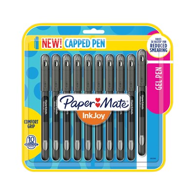 Paper Mate InkJoy Gel Pens, Medium Point, Black Ink, 10/Pack (2022995)