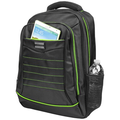 Vangoddy Business School Casual Backpack Computer Bag fits up to 15.6 Inch Laptop and Notebook, Black-Green (PT_BPKLEA001)