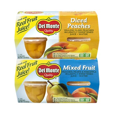 Del Monte Diced Peaches & Mixed Fruits Cup, 4 oz., 16/Pack (220-00744)