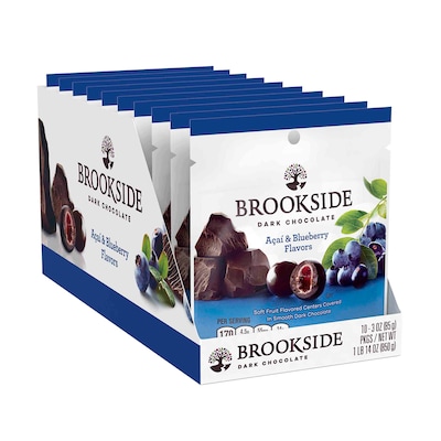 Brookeside Dark Chocolate Acai and Blueberry Flavors, 3 oz, Pack of 10 (246-00332)