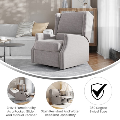 Flash Furniture Omma Fabric Swivel Glider Rocker Recliner, Light Gray (CYRAC537LTGRY)