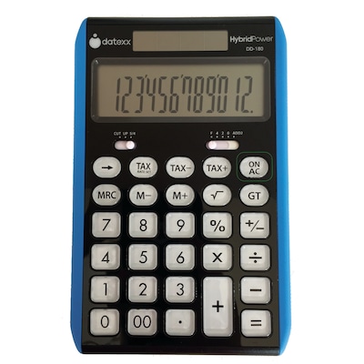 Datexx HybridPower DD-180 12-Digit Desktop Calculator, Black ()