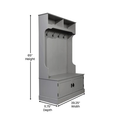 Flash Furniture Fraser Engineered Wood Hall Tree with Double Door Storage Bench, Gray (NANHT04GRY)